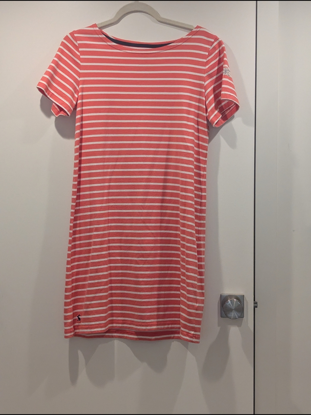 Joules Coral and White Striped Short Sleeve Dress